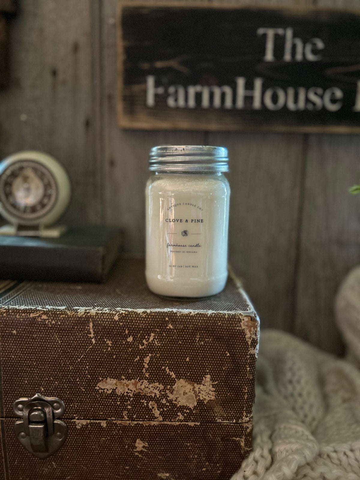 Clove and Pine 16 oz. Farmhouse Mason Jar Soy Candle~