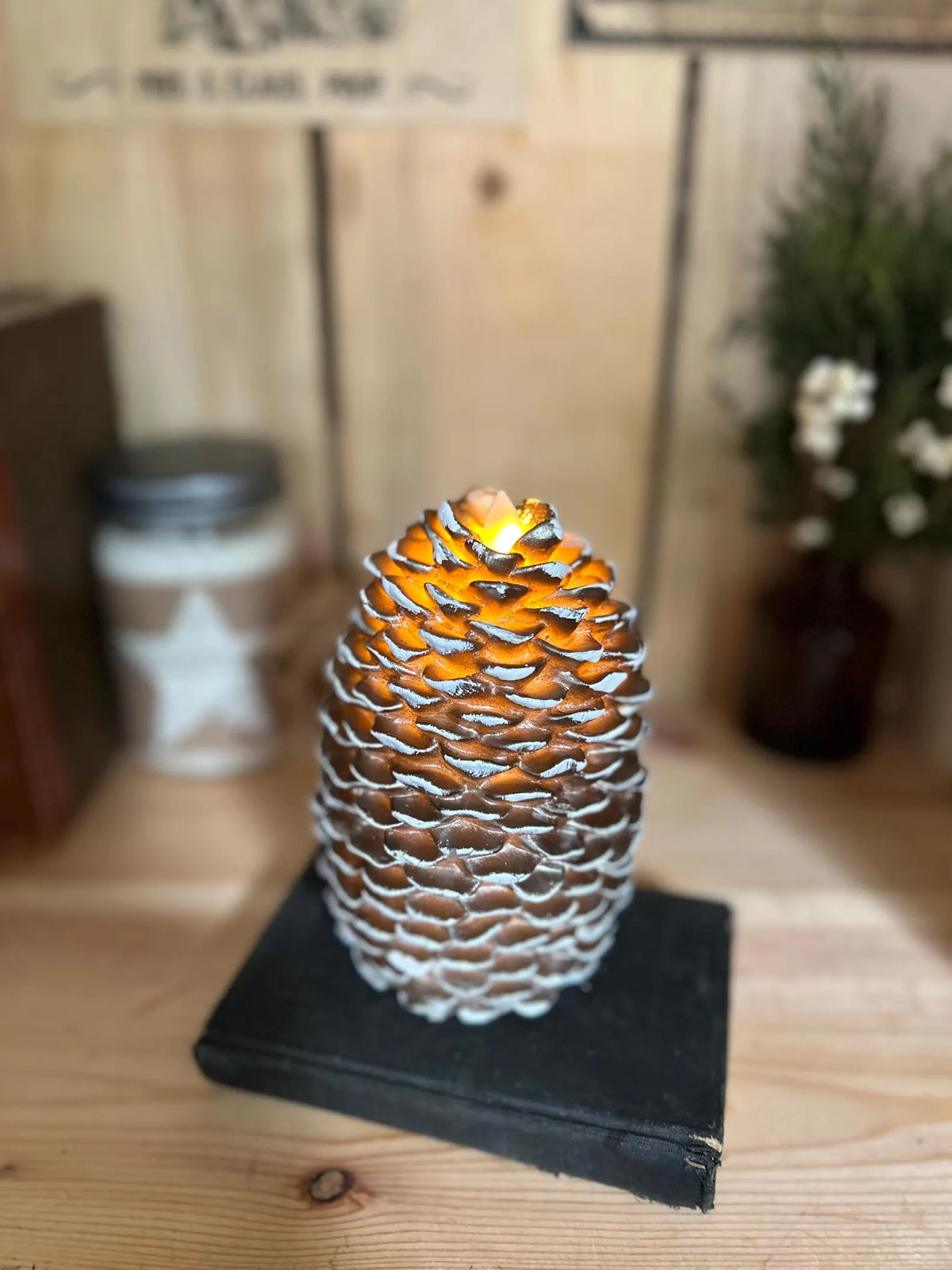 Primitive 6" Moving Flame Pinecone Candle~