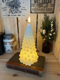 9" Cream Shimmer 3D Flame Fir Tree Candle~